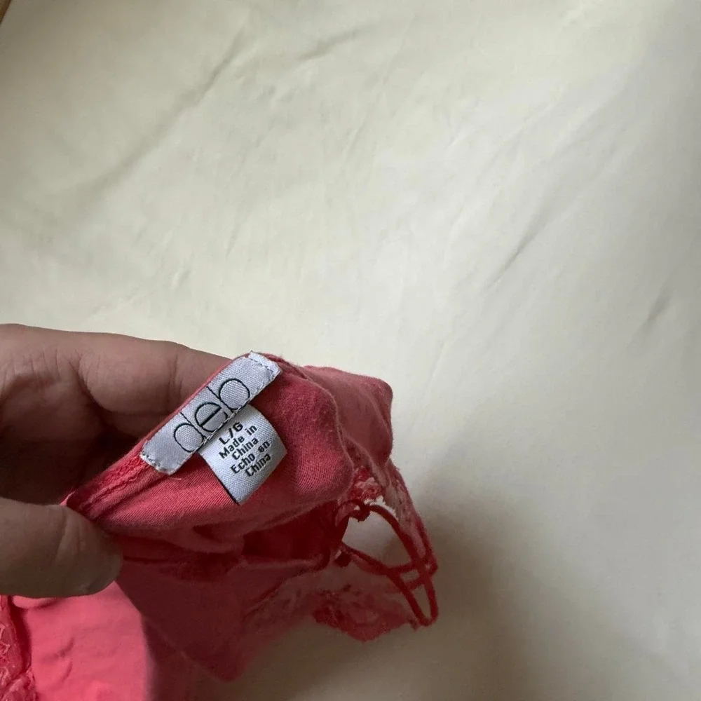 Pink Lace Cami  Y2K Deb pink lace trim camisole tank top size large - Picture 5 of 5